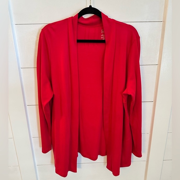 LL BEAN 100% Supina Pima Red cotton woman pocketed plus size open cardigan 1X - Picture 2 of 10